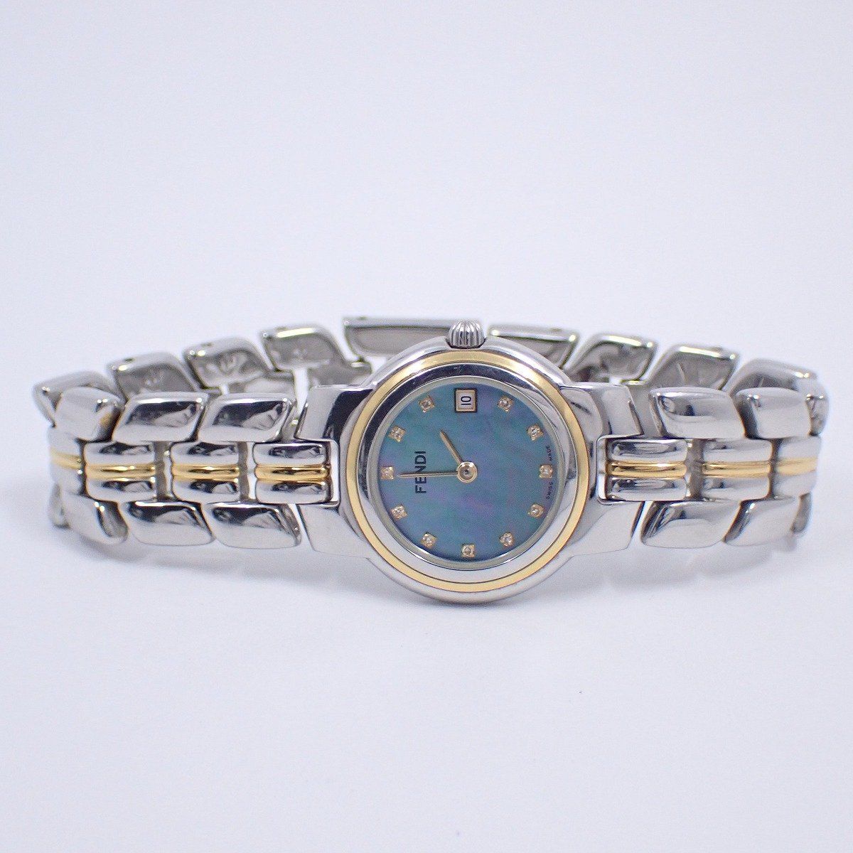 フェンディ 980L クォーツ レディース 腕時計 コンビ 11P石入りブルー