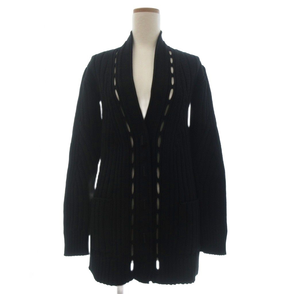 【中古】ジバンシィ GIVENCHY カーディガン ニット ウール 長袖 コットン 切り替え Vネック S 黒 ブラック ジバンシィ GIVENCHY 美品 カーディガン ニット Vネック 長袖 XS 黒