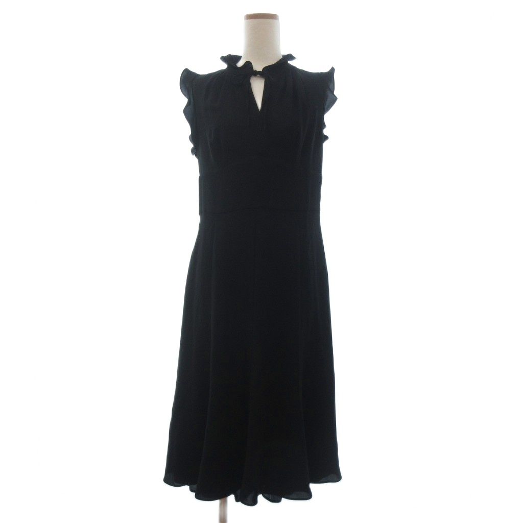 マックスマーラ MAX MARA ワンピース ひざ丈 ノースリーブ シフォン リボン 無地 44 黒 ブラック