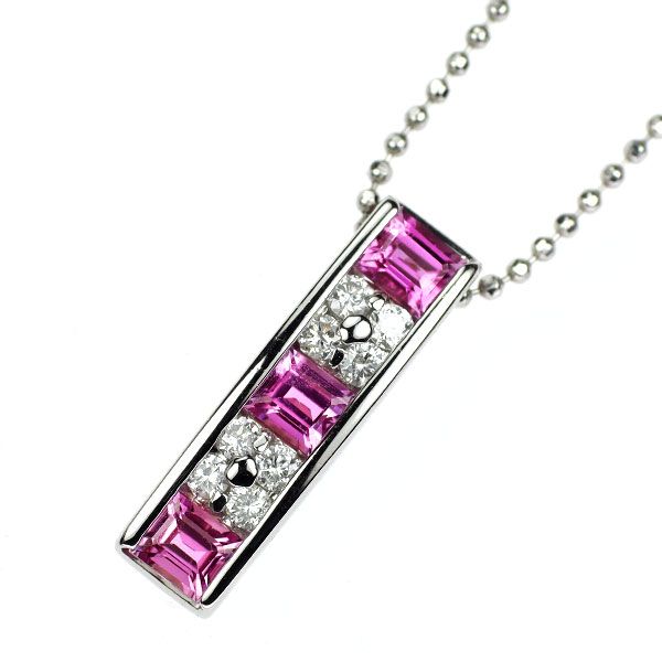 Pt900/ Pt850 ピンクサファイア ダイヤモンド ペンダントネックレス