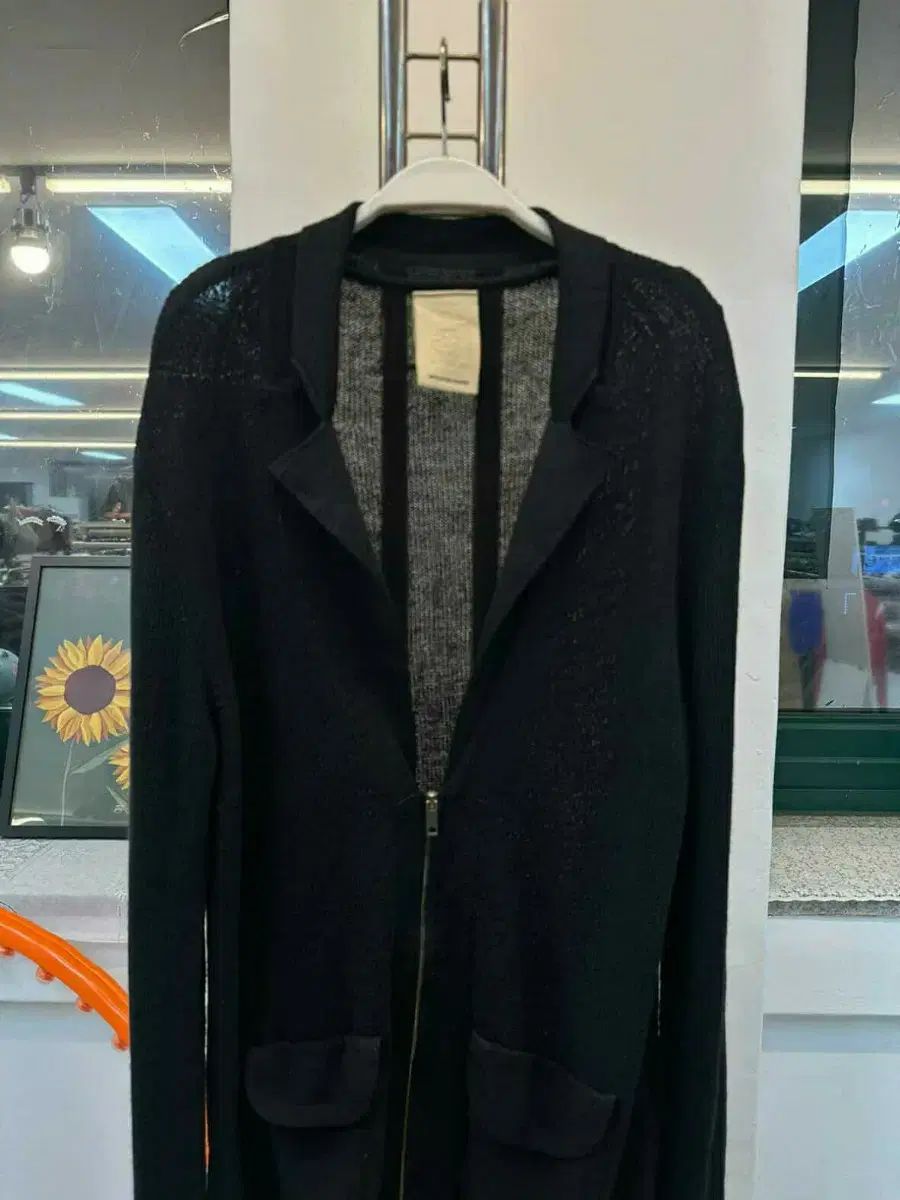 ウーヨンミ ブラック ニット ジップアップ カーディガン 48