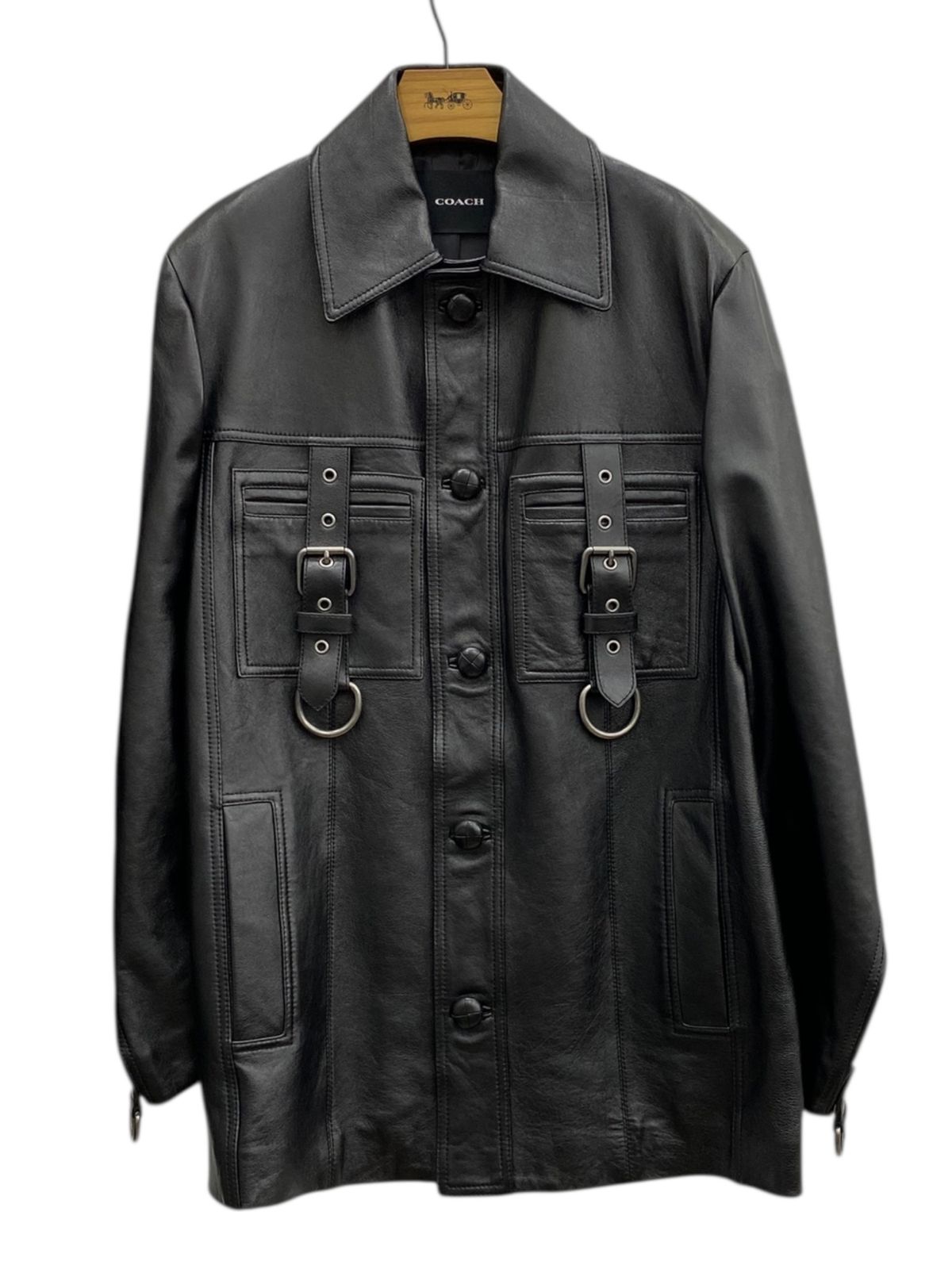 COACH コーチ レザーバックル シャツ ジャケット ラムレザー CL 105 S ブラック メンズ|009