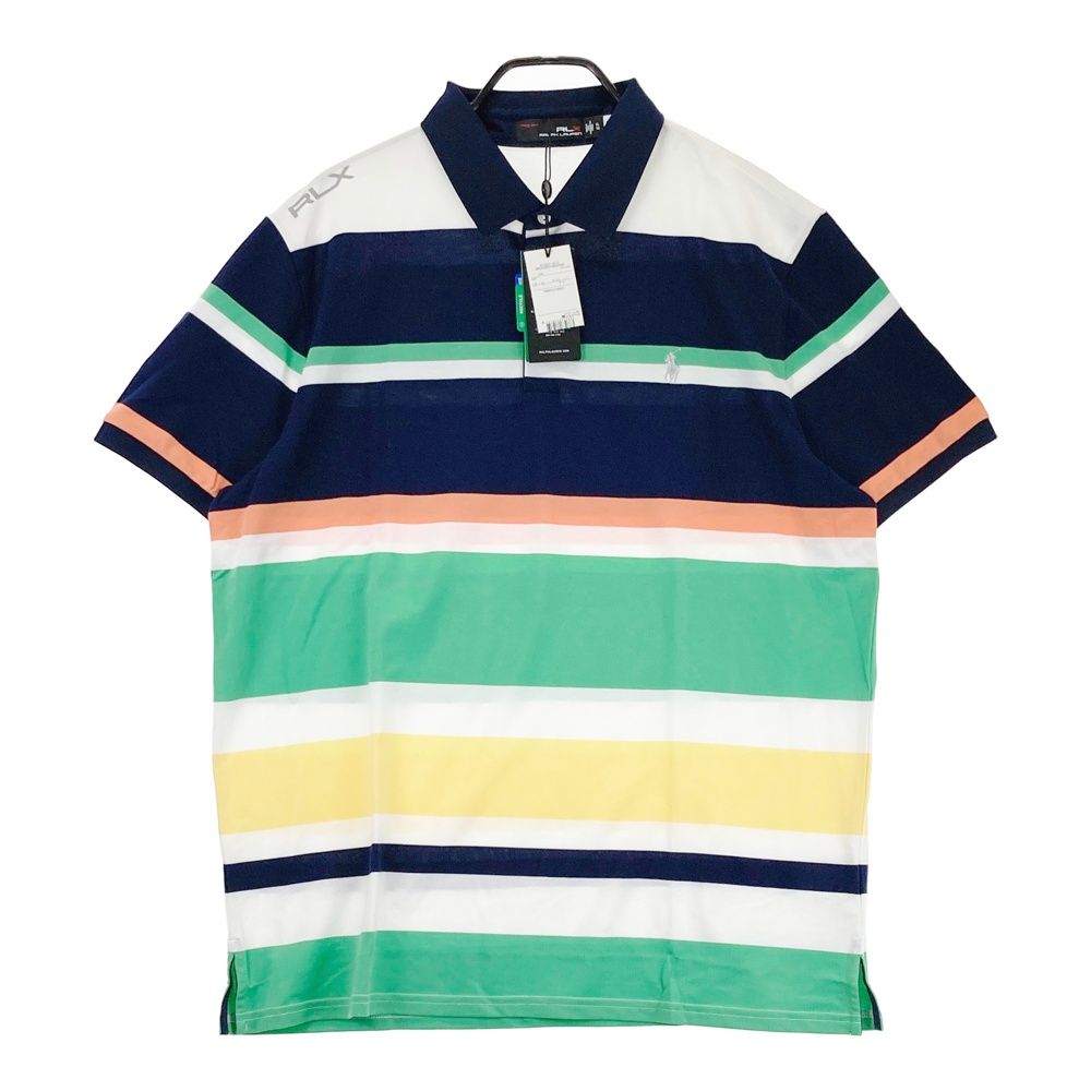 サイズ XL RLX ラルフローレン 半袖ポロシャツ マルチボーダー柄 ネイビー系 ゴルフウェア メンズ ストスト