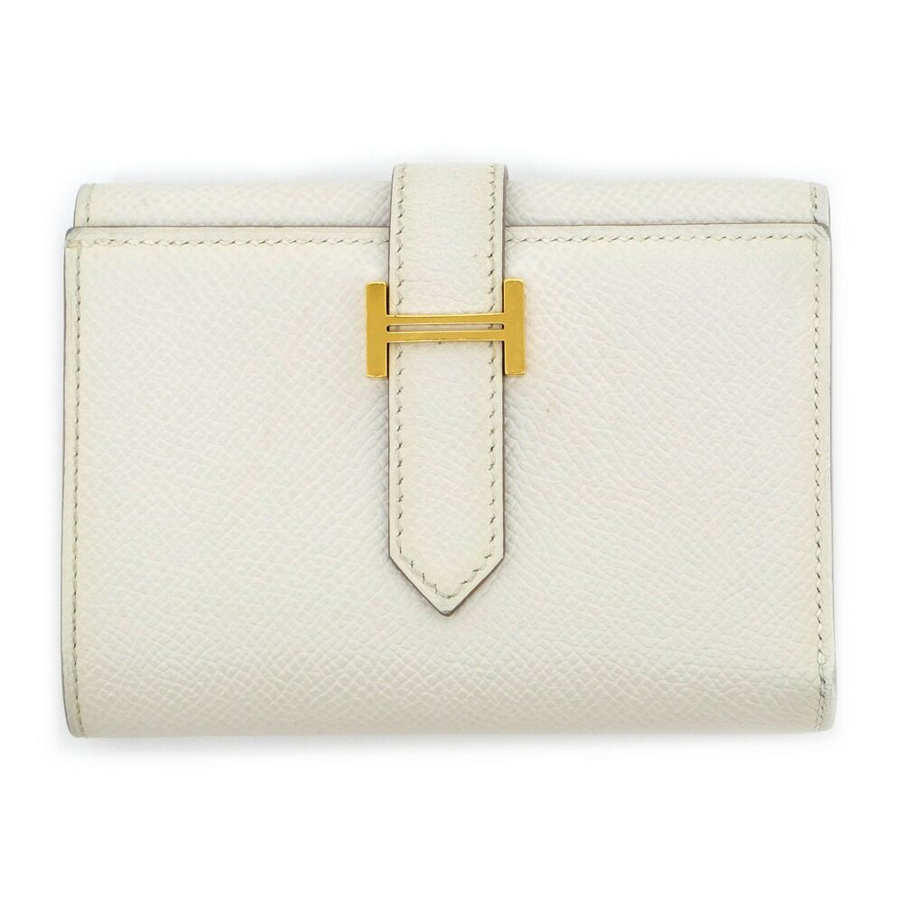 名東 エルメス ベアンコンビネ グリペール ホワイト系 白 ゴールド金具 ヴォーエプソン B刻印 三つ折り財布 財布 レザー