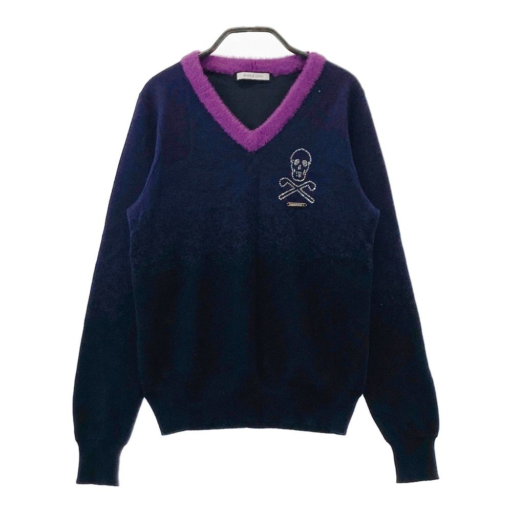 サイズ 38 MARK-LONA マークアンドロナ 裏地付 ウール混 ニットセーター ネイビー系 ゴルフウェア レディース ストスト