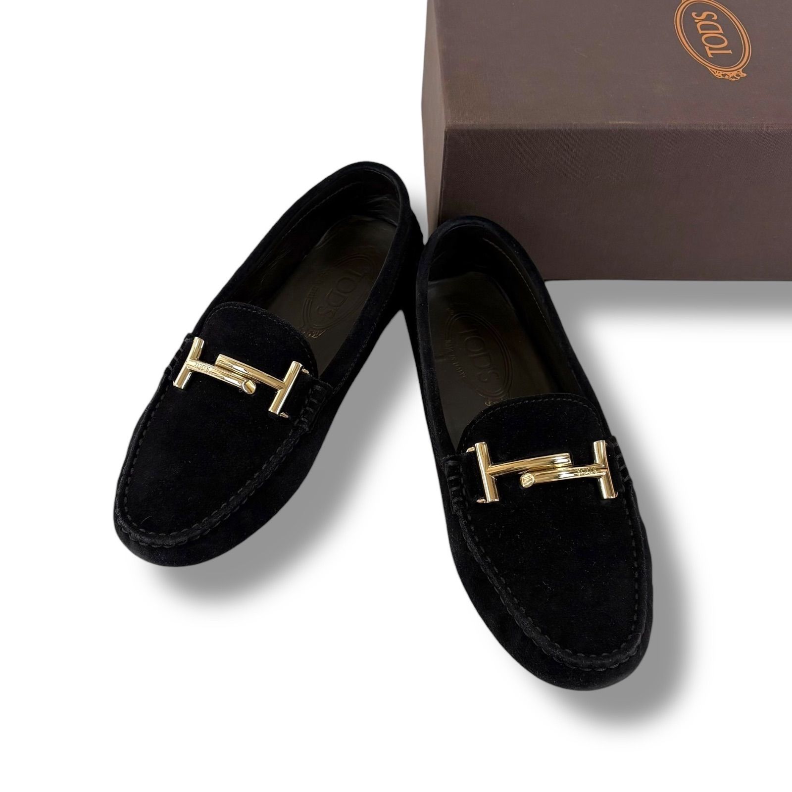 新品 トッズ 37.5 ダブルT ゴンミーニ ドライビングシューズ レザー 黒金 TOD'S トッズ ダブルT ドライビングシューズ ゴンミーニ ブラック 黒