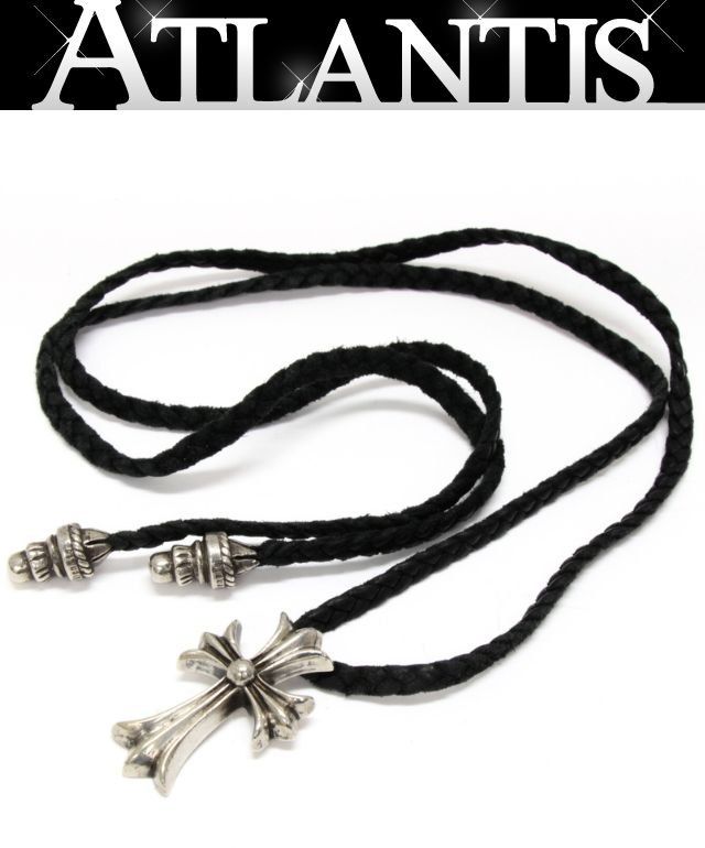 CHROME HEARTS クロムハーツ スモールCHクロス レザーブレイド ネックレス メンズ シルバー SV 925 黒 101019