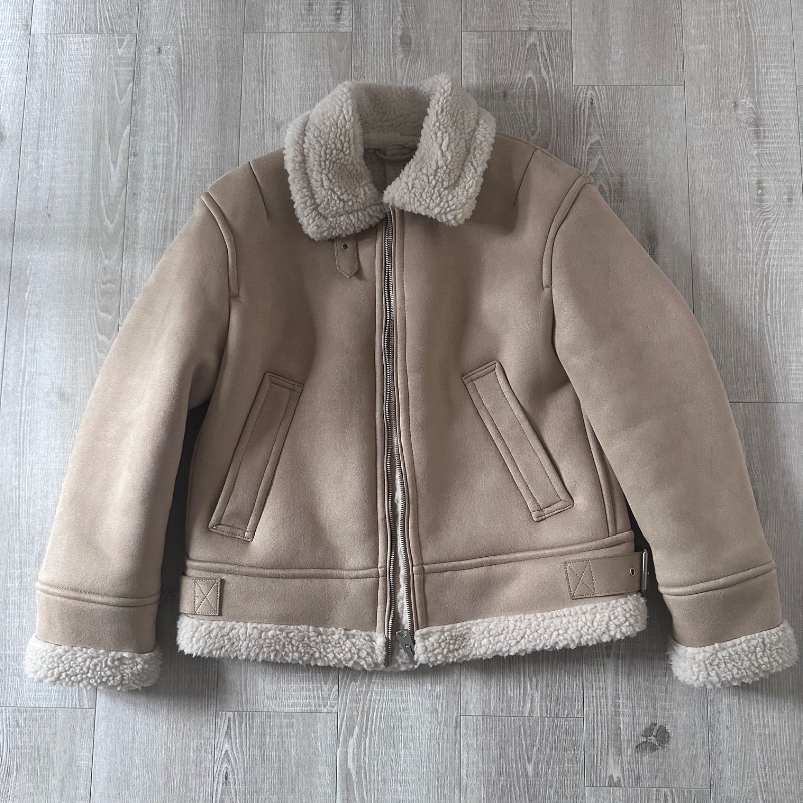ZARA ムートンジャケット ベージュ メンズ サイズ42 - メルカリ