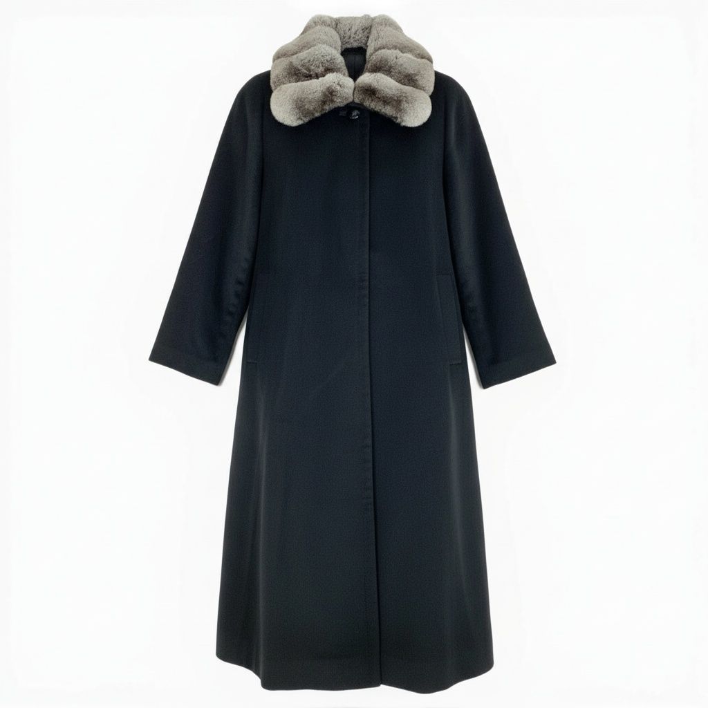 30 a 9 チンチラファー付き カシミヤロングコート サイズF ブラック 最 毛皮 Chinchilla Fur Cashmere Coatt 18 r