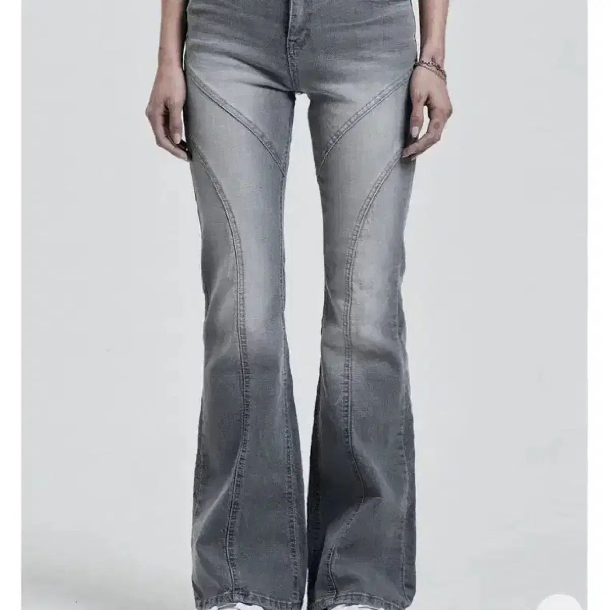 シネジーン LINE ウォッシュ デニム パンツ グレー M