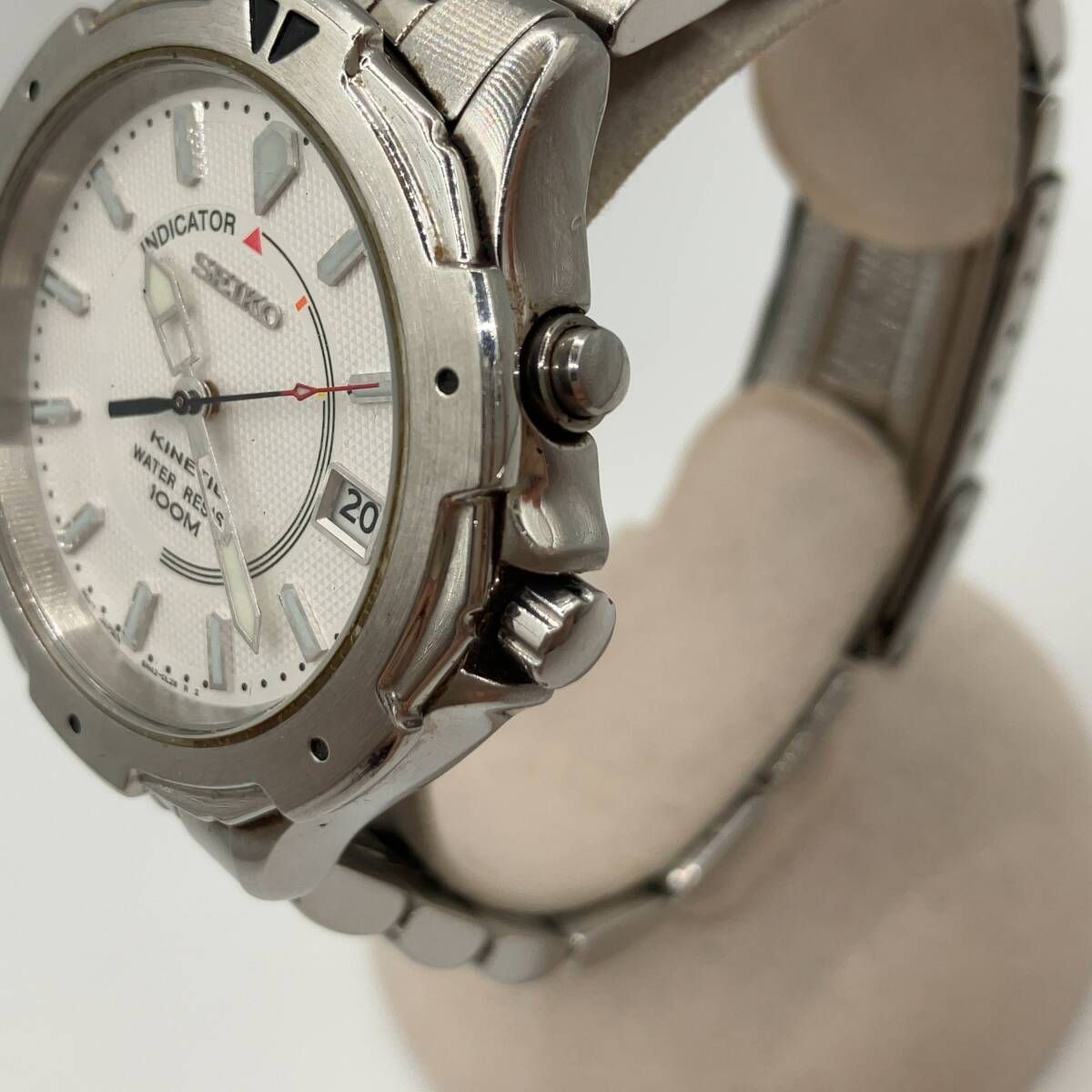  稼動品 動作不良 SEIKO セイコー キネティック ホワイト文字盤 メンズ腕時計5 M 42-0 H 19 腕時計(クォーツ) 腕時計(アナログ)