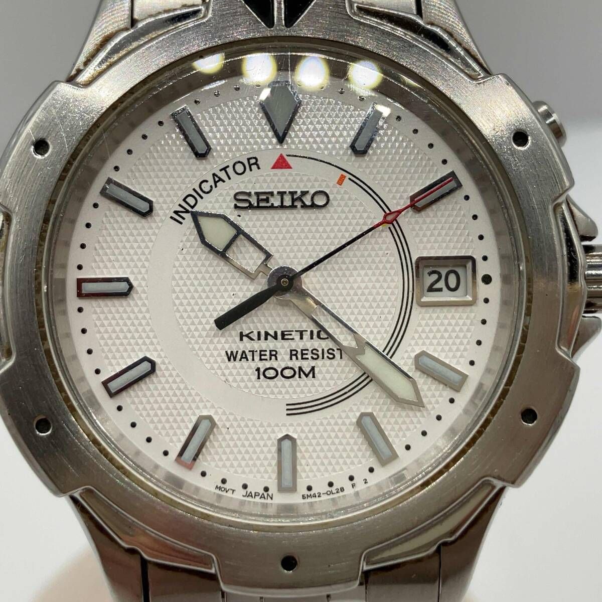 稼動品 動作不良 SEIKO セイコー キネティック ホワイト文字盤 メンズ腕時計5 M 42-0 H 19