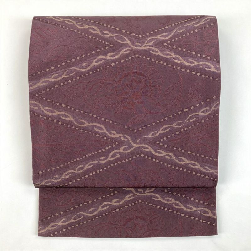 たんす屋 リユース帯 帯 袋帯 紫 カジュアル 六通 織り色糸 菱に唐花