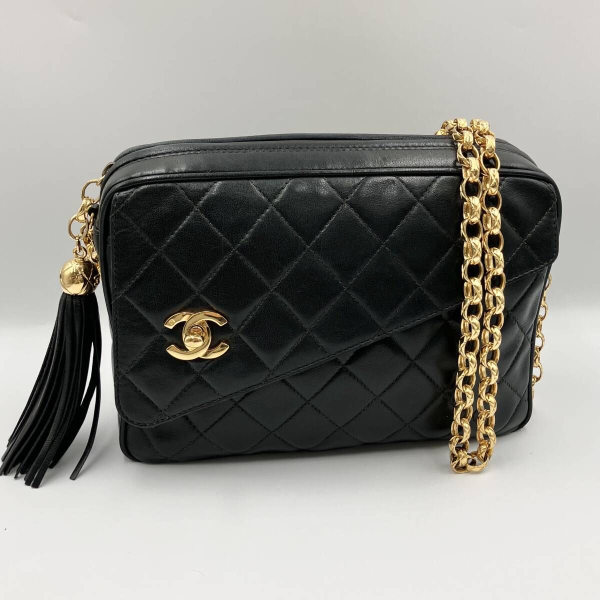 CHANEL シャネル チェーンショルダー マトラッセ バッグ ラムスキン ブラック ココマーク フリンジ ギャランティカード有り