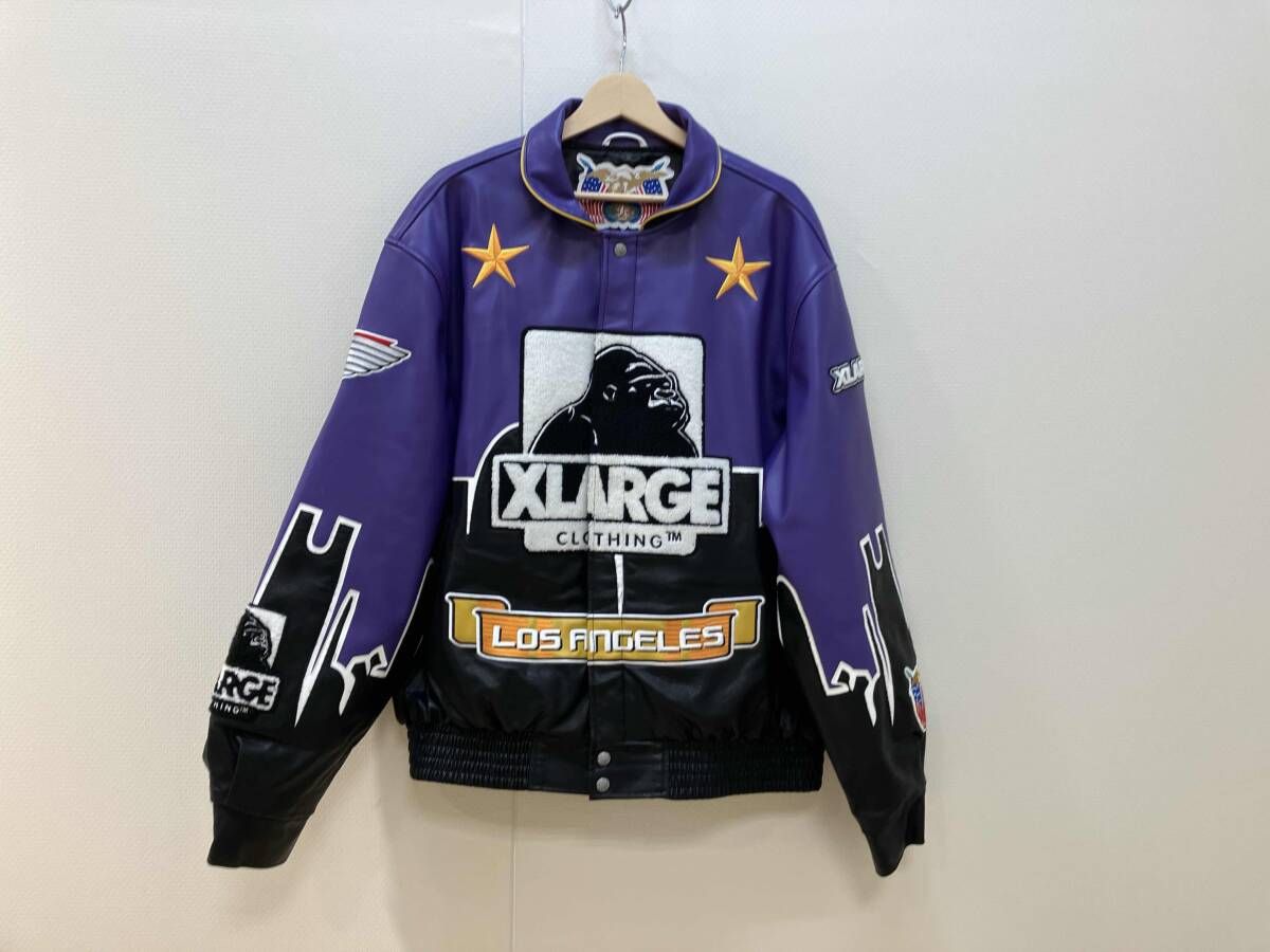 XLARGE× Jeff Hamilton エクストララージ× ジェフハミルトン フェイクレザージャケット サイズXL 紫×黒 メンズ カバーバッグ付き