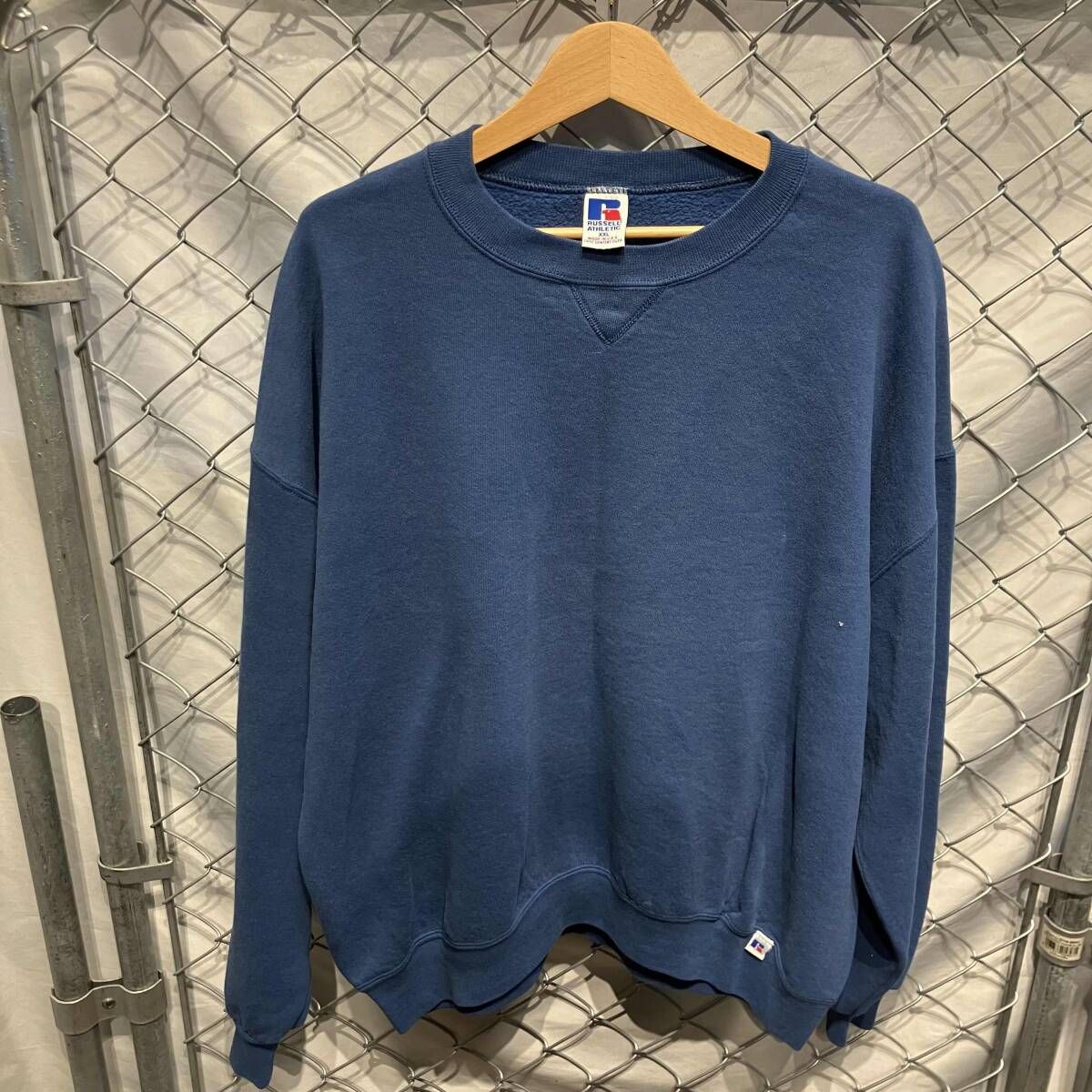 90s USA製 RUSSELL ATHLETIC 前Vスウェット ブルー size XXL ラッセル