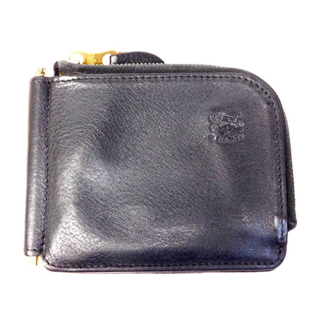 Hn 612621 マネークリップウォレット L字ファスナー小銭入れ イルビゾンテ ブラック レザー