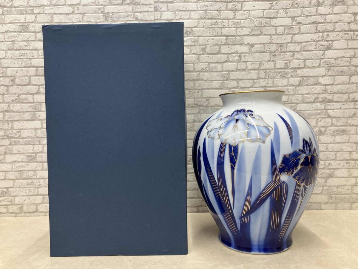 箱あり 深川製磁 有田焼深川製磁 細長12号花生 花菖蒲 花器 花瓶 壺:高