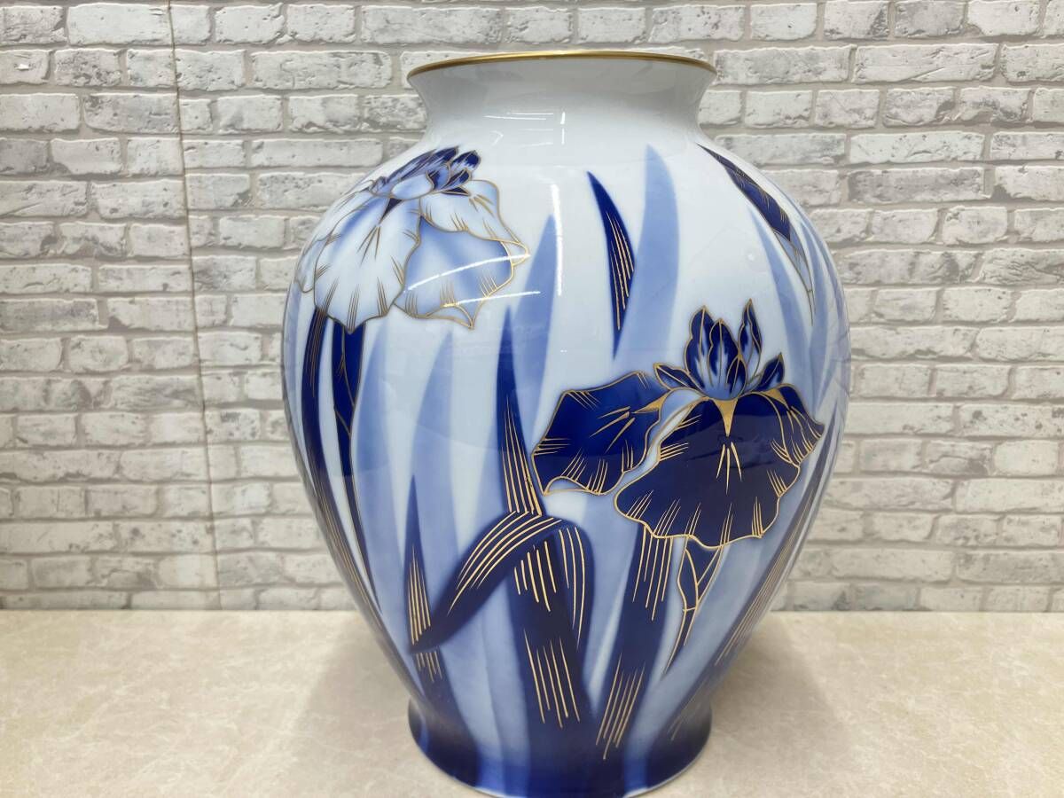 箱あり 深川製磁 有田焼深川製磁 細長12号花生 花菖蒲 花器 花瓶 壺:高