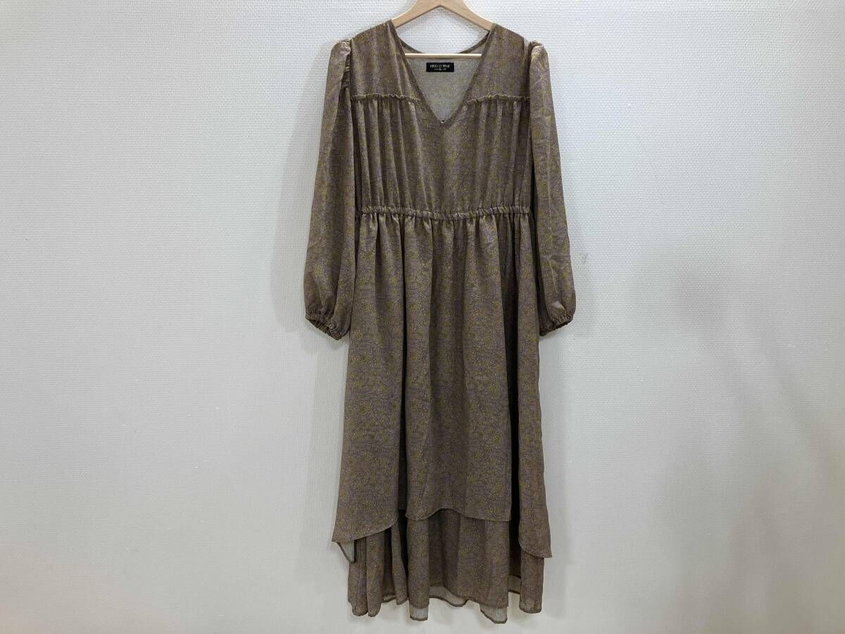 Hug O War ハグオーワー 花柄プリント長袖ワンピース プリントワンピース ロングワンピース ベージュ 1 春