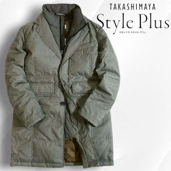 STYLE PLUS 高島屋 スタイルプリュ レイヤード ヘリンボーン ダウンコート チェスターコート ビジネスコート 110043 ミドルグレー▲039 50311 k 06
