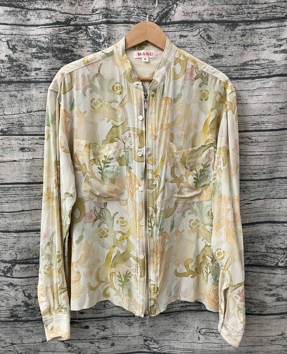 MASU ジップアップ シルクシャツ 総柄 size 46