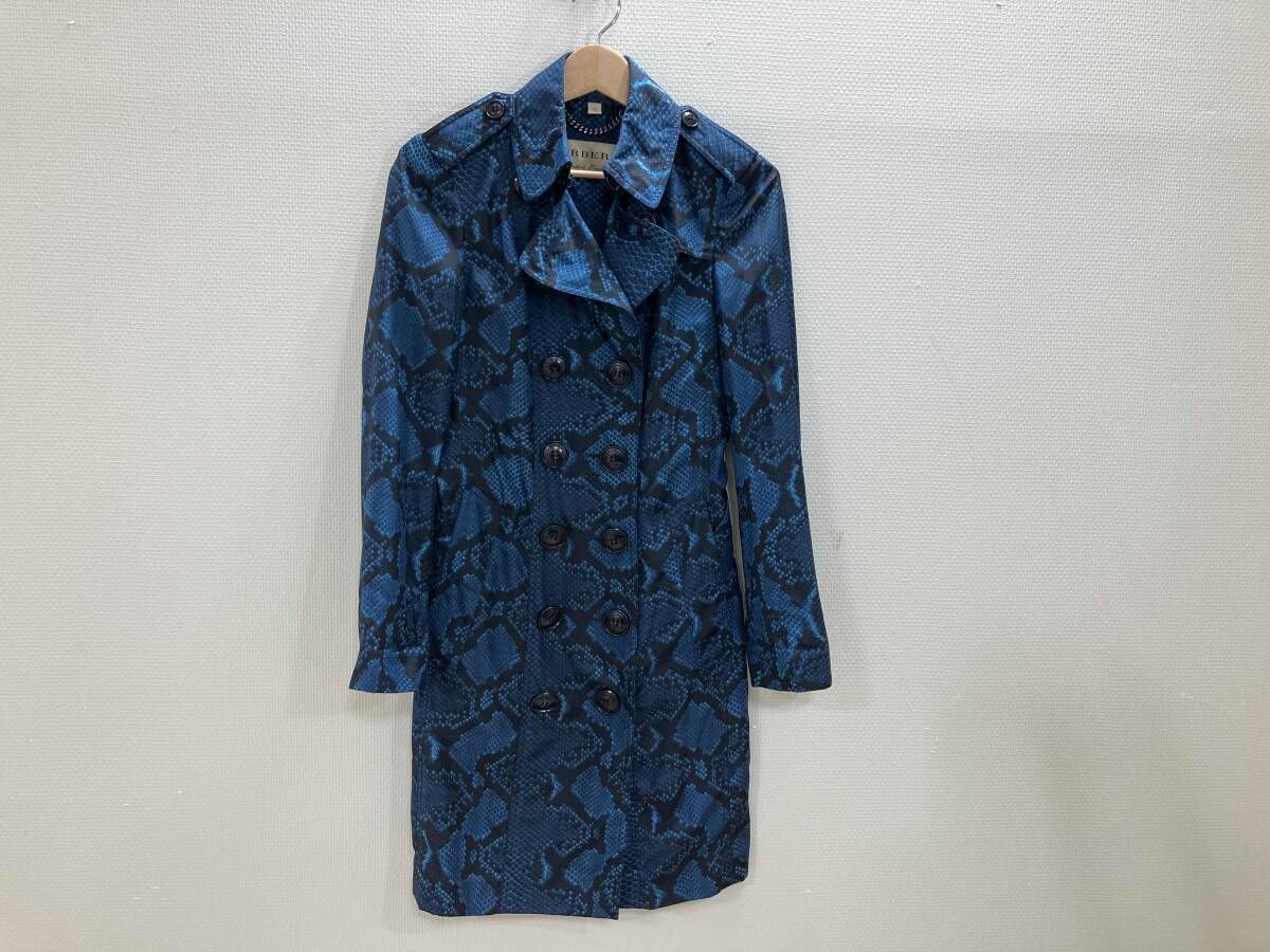 London England バーバリーロンドン イングランド 総柄プリントトレンチコート トレンチコート ブルー UK 4 春