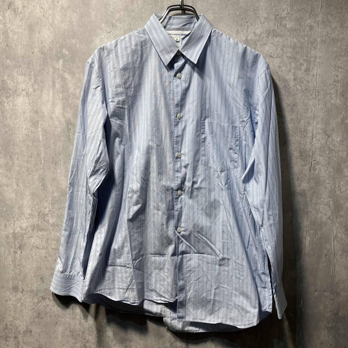 07 AW COMME des GARCONS SHIRT 長袖シャツ ストライプ切替シャツ Mサイズ ブルー コムデギャルソンシャツ