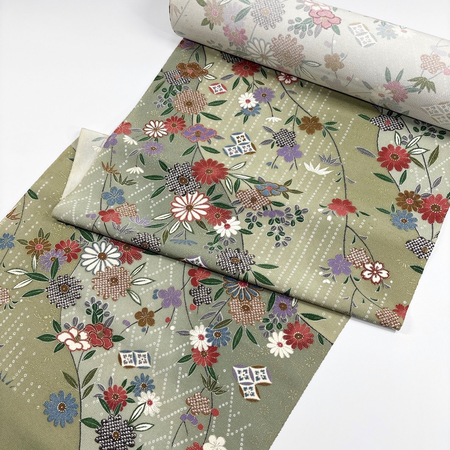 小紋 着尺 反物 1本 正絹 同梱 リメイク用 草花模様 和裁練習用 1101