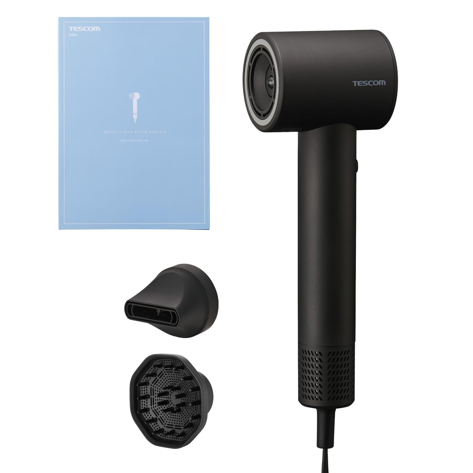テスコム ドライヤー マイナスイオン 静音 高速ブラシレスDCモーター 冷温風 センシング機能 ヘアカラー退色防止 ディフューザー付属 5モード COLOR|SCALP|AUTO|HOT|COOL 1.7 m ラク抜きプラグ ブラック TD