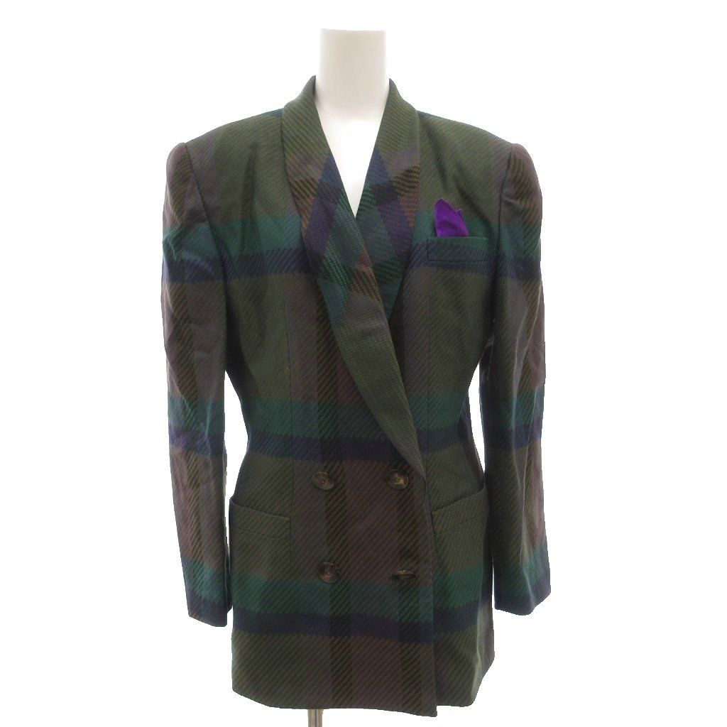 銀座マギー GINZA MAGGY ショールカラージャケット ダブルブレスト 総裏地 チーフ付 ウール チェック 9 マルチカラー |GV GY 06