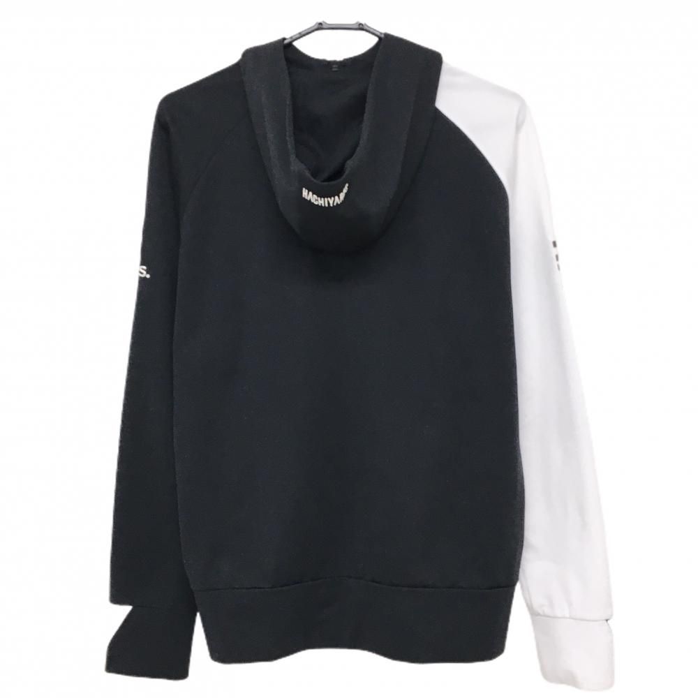 ハチヤーズ ジップパーカー 黒×白 ロゴシルバー 薄手 ジャケット