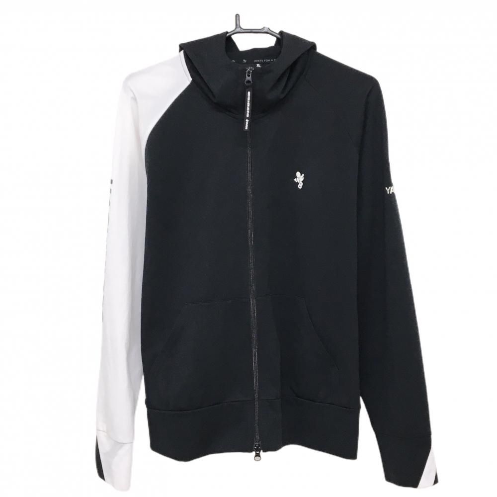 ハチヤーズ ジップパーカー 黒×白 ロゴシルバー 薄手 ジャケット