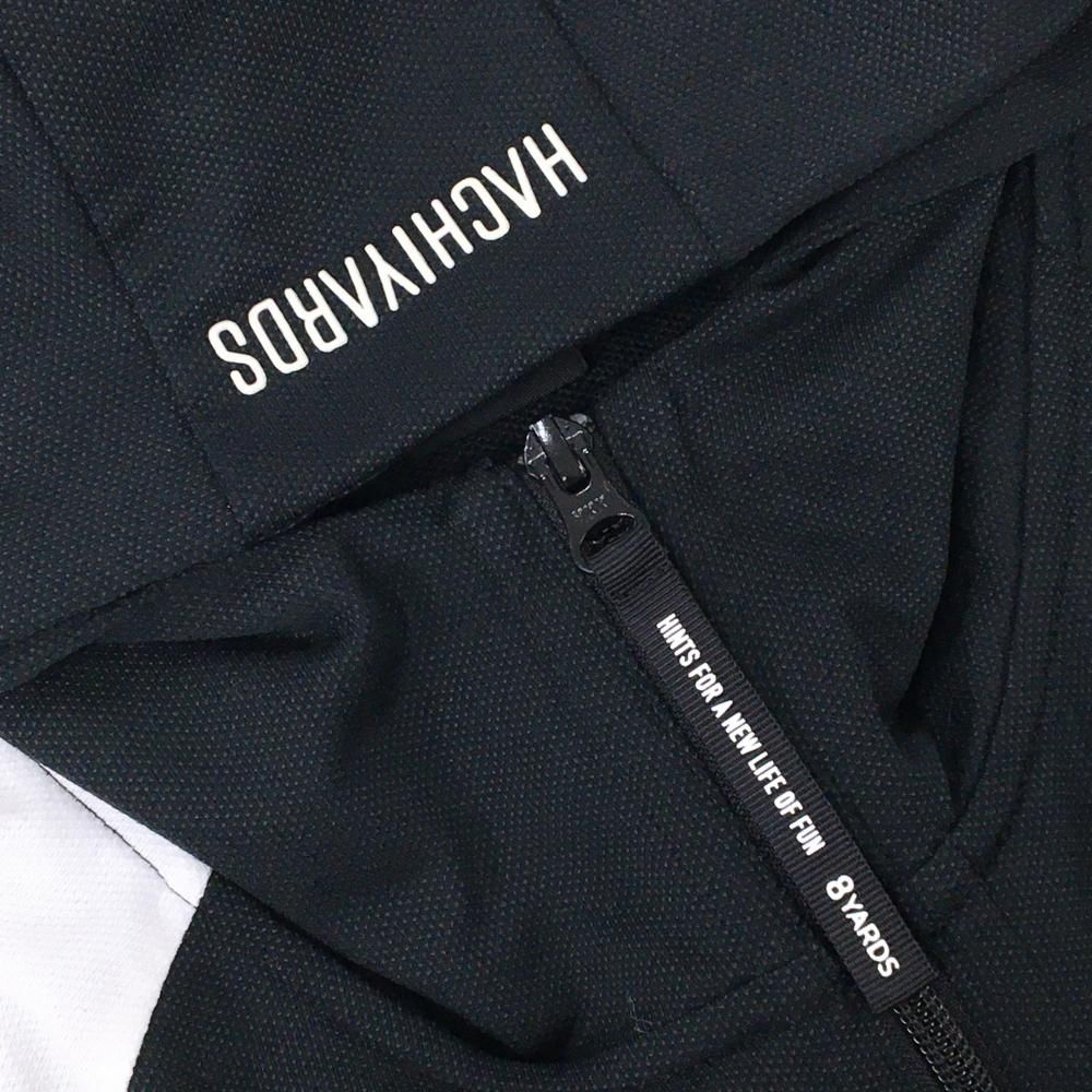 ハチヤーズ ジップパーカー 黒×白 ロゴシルバー 薄手 ジャケット