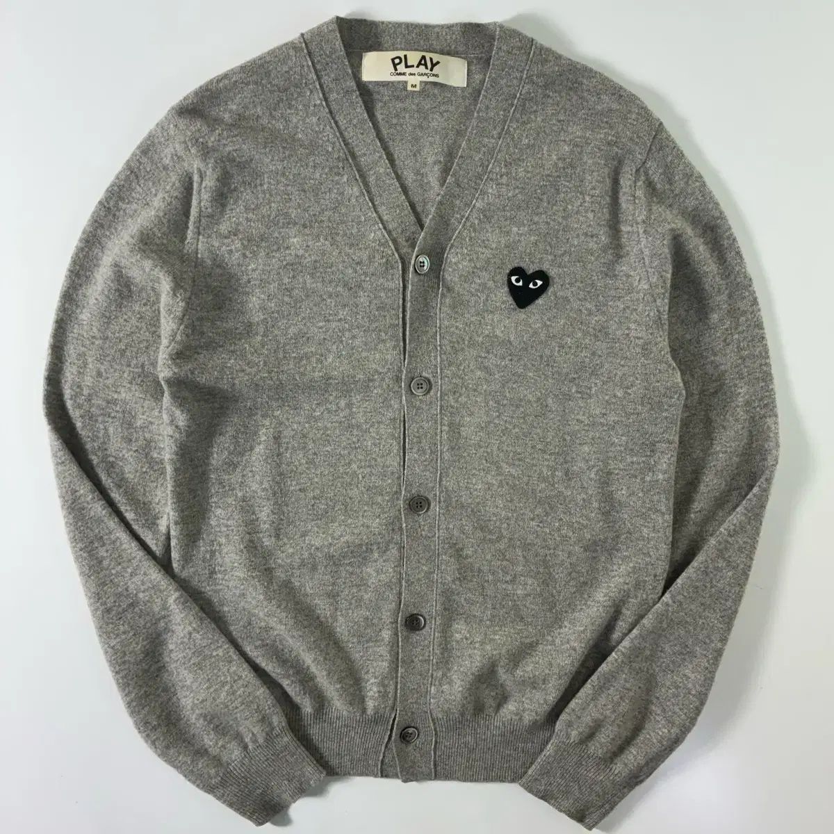 COMME des GARCONS 꼼데가르송 ハートワッペン グレー ウール カーディガン