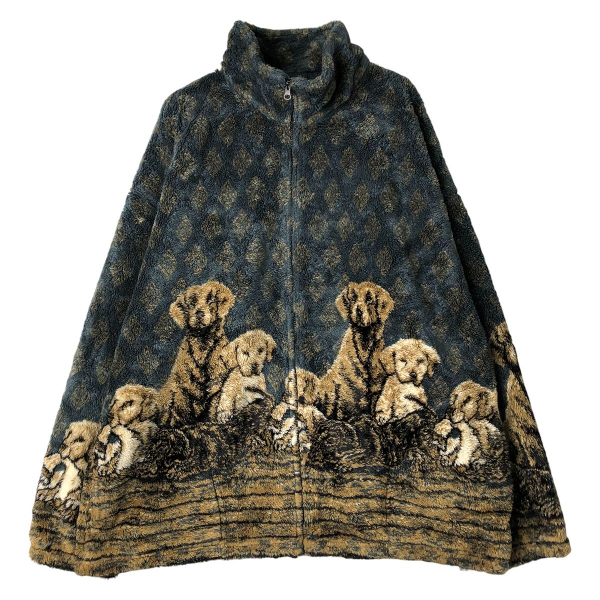古着 90年代 マズマニア 総柄 犬柄 フリースジャケット メンズXXL相当 ヴィンテージ|eaa 606826