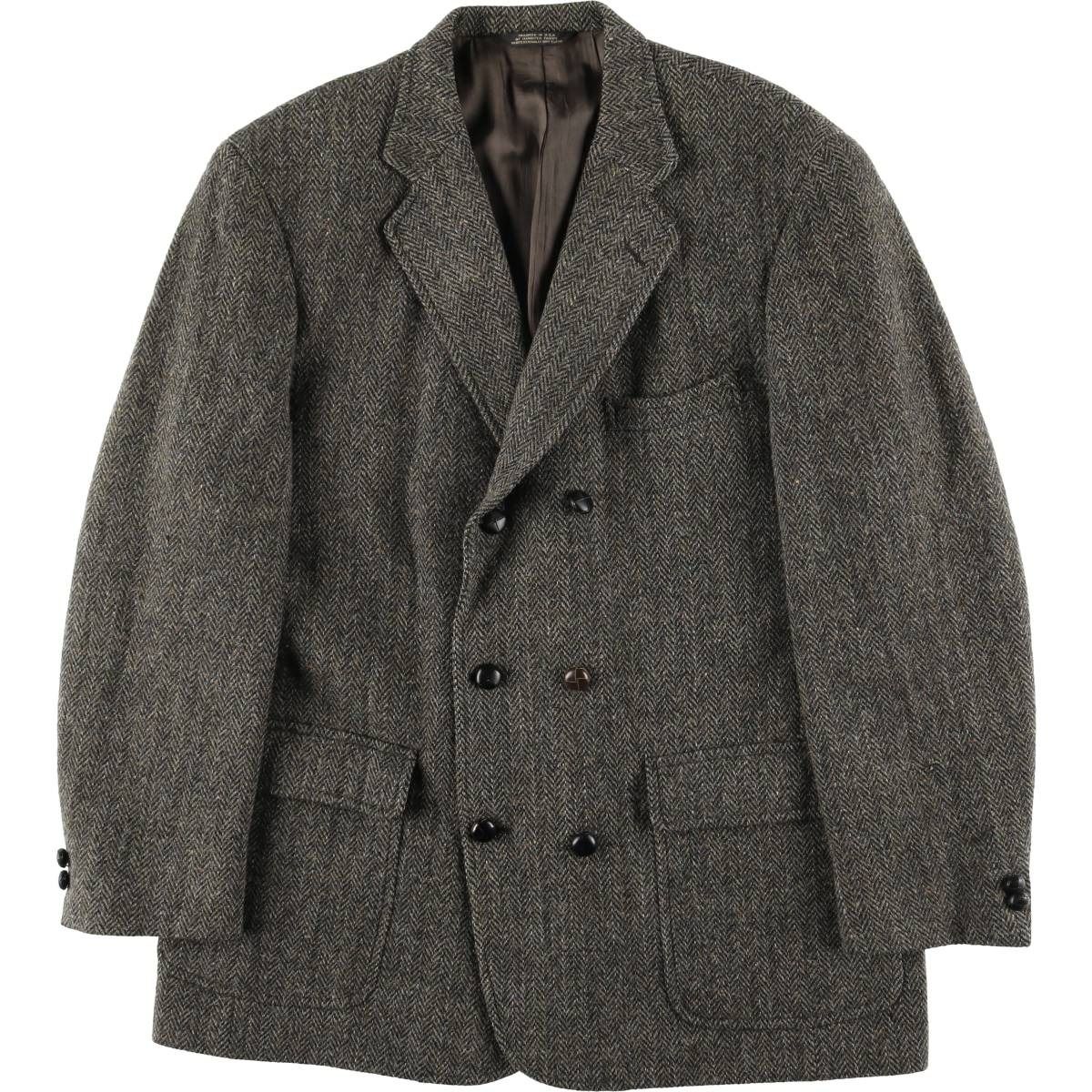 古着 80~90年代 ハリスツイード Harris Tweed ダブルブレスト ヘリンボーン カラーネップ ウールテーラードジャケット|eaa 605581