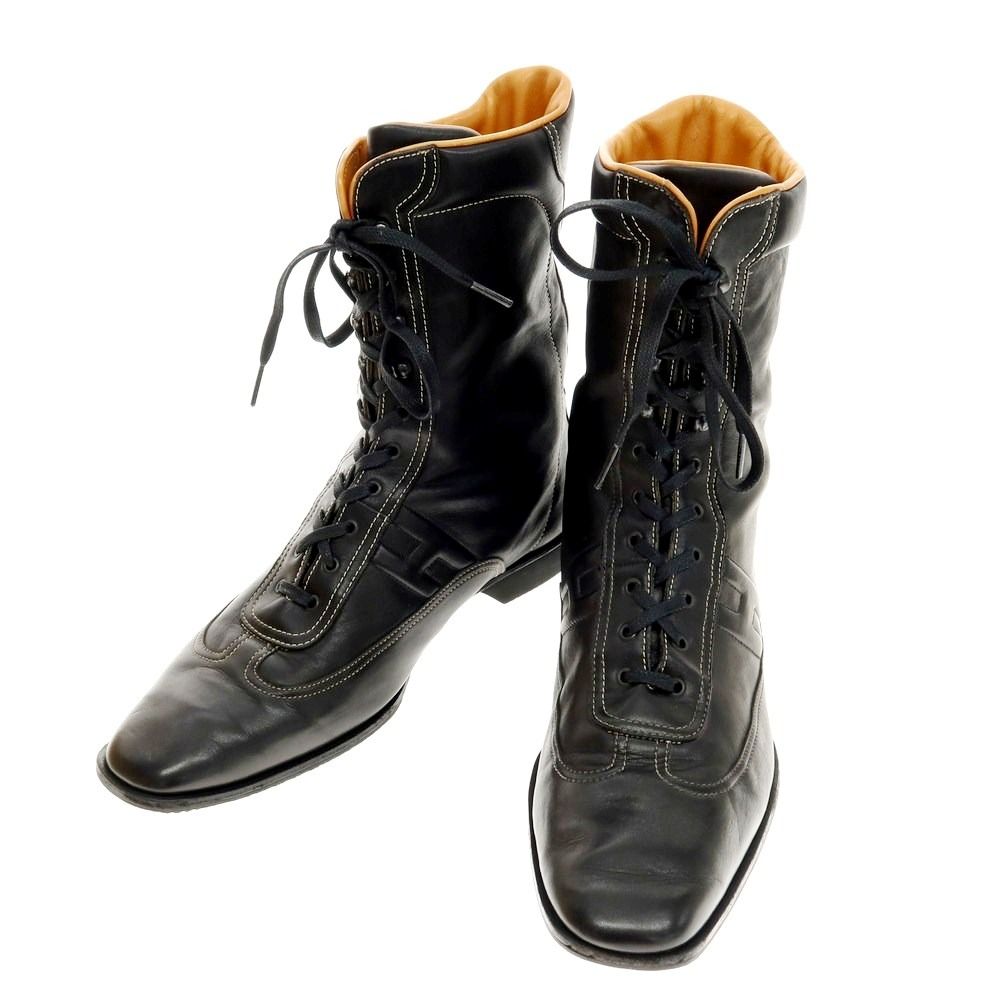 エルメス HERMES レザー ロングブーツ ブラック サイズ41 1|2 メンズ