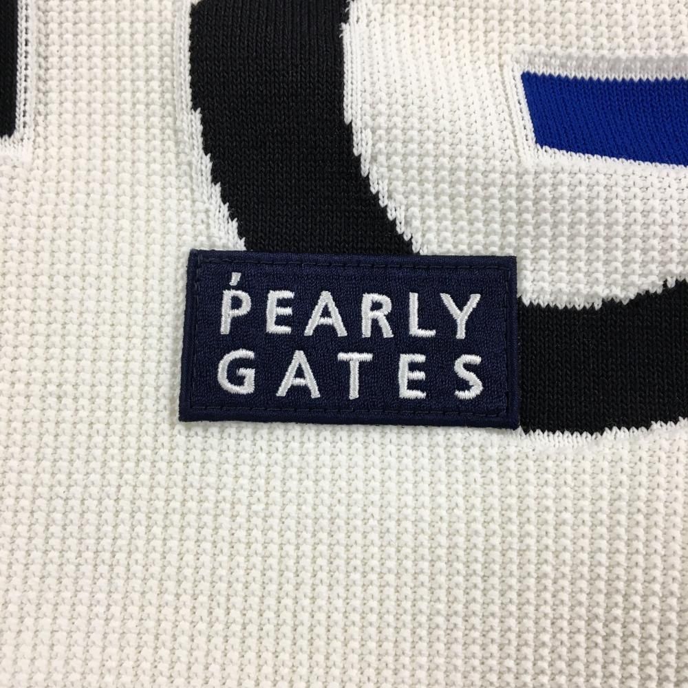 パーリーゲイツ ニットジャケット 白×ネイビー コットン混 メンズ 5(L