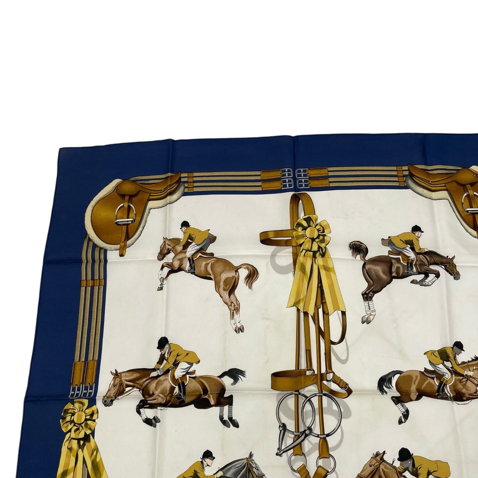 HERMES エルメス スカーフ シルク カレ90 ジャンピング JUMPING 馬 乗馬 ネイビー