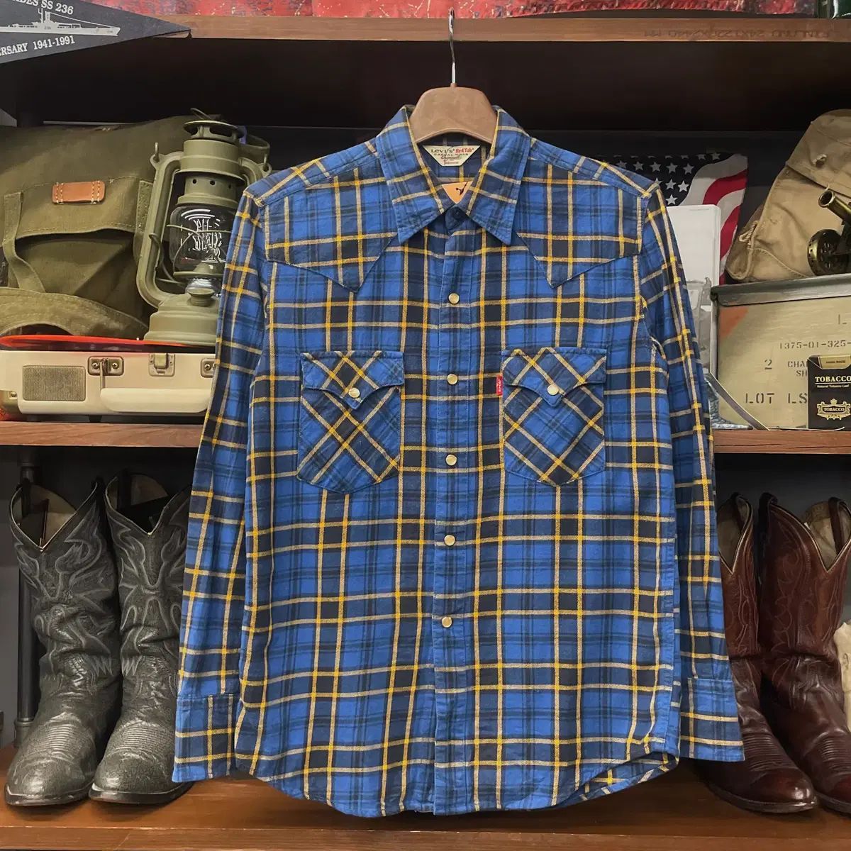 リヴァイ レッドタブ パール スナップ チェック ウェスタン シャツ N 404