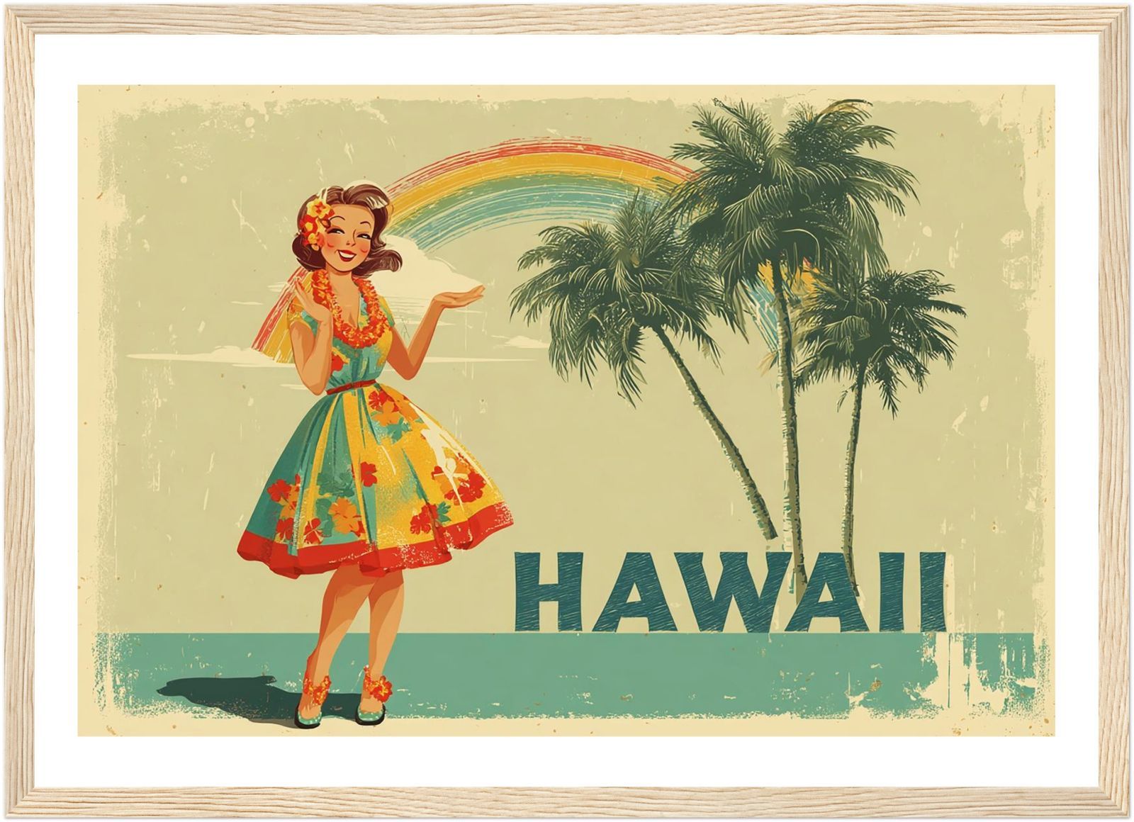 1940s vintage 3D ハワイアンヘッド 壁掛け ハワイアンアート A4｜虹と