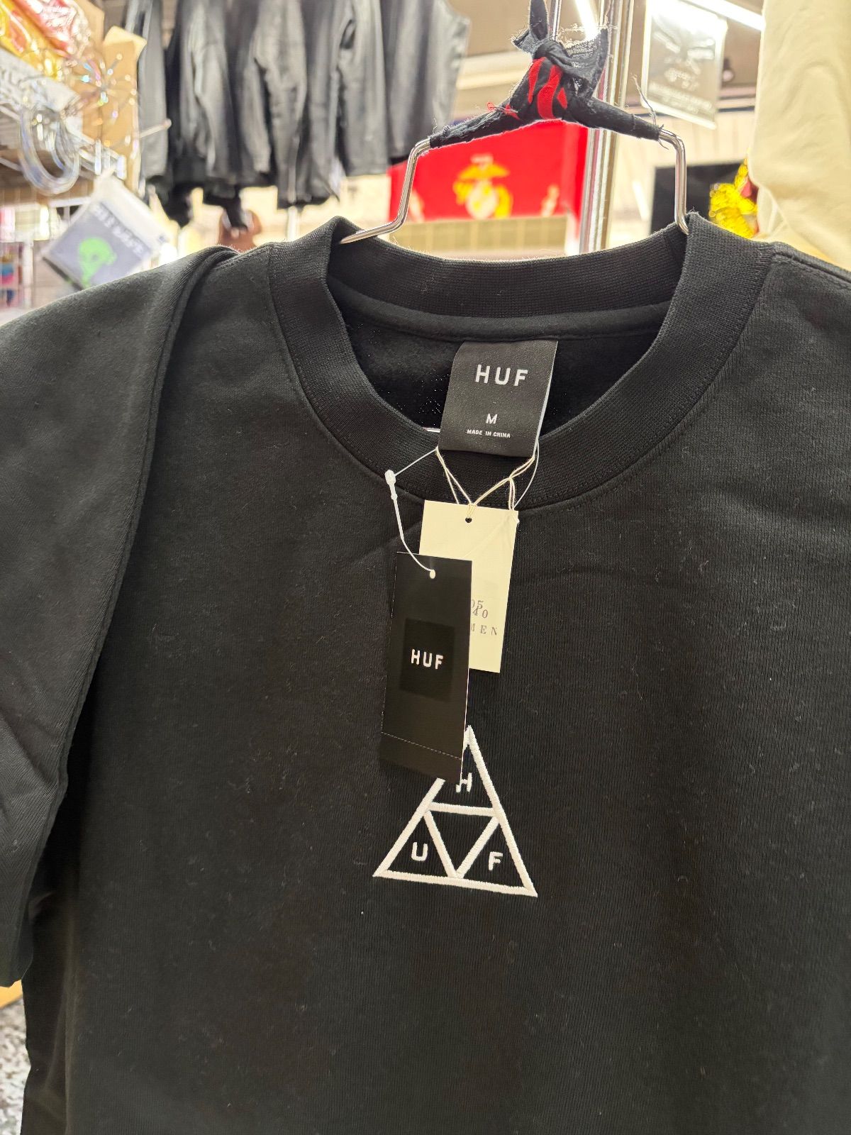 HUF ハフ⚫︎長袖 裏起毛 トレーナー トライアングルロゴ ブラック M L