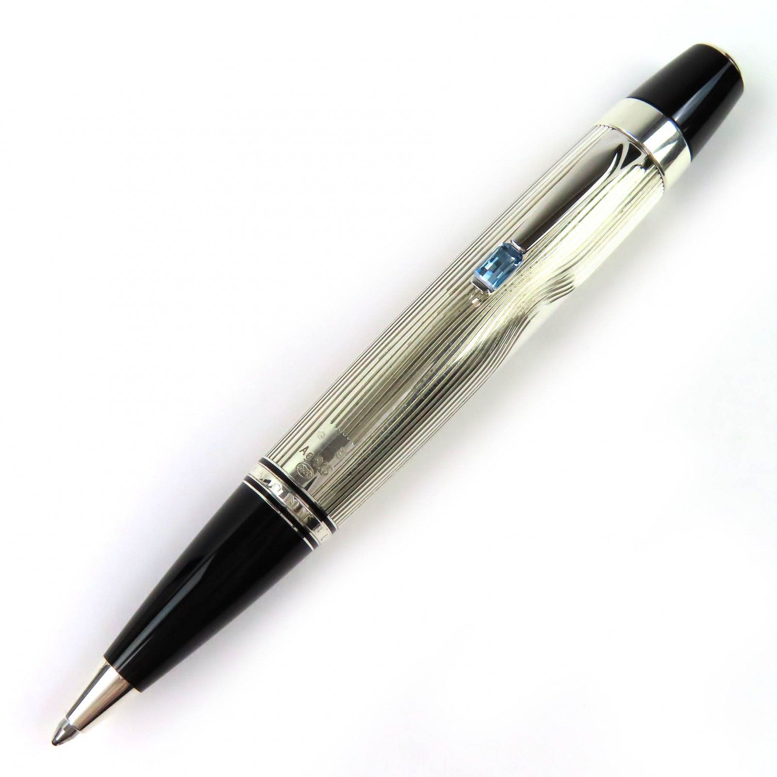 △ モンブラン 103049 ボエム アラベスク アズール ボディSV 925 ボールペン ツイスト式 シルバー ブラック 箱 ケース付き 重量32.8 g メンズ 筆記 済み