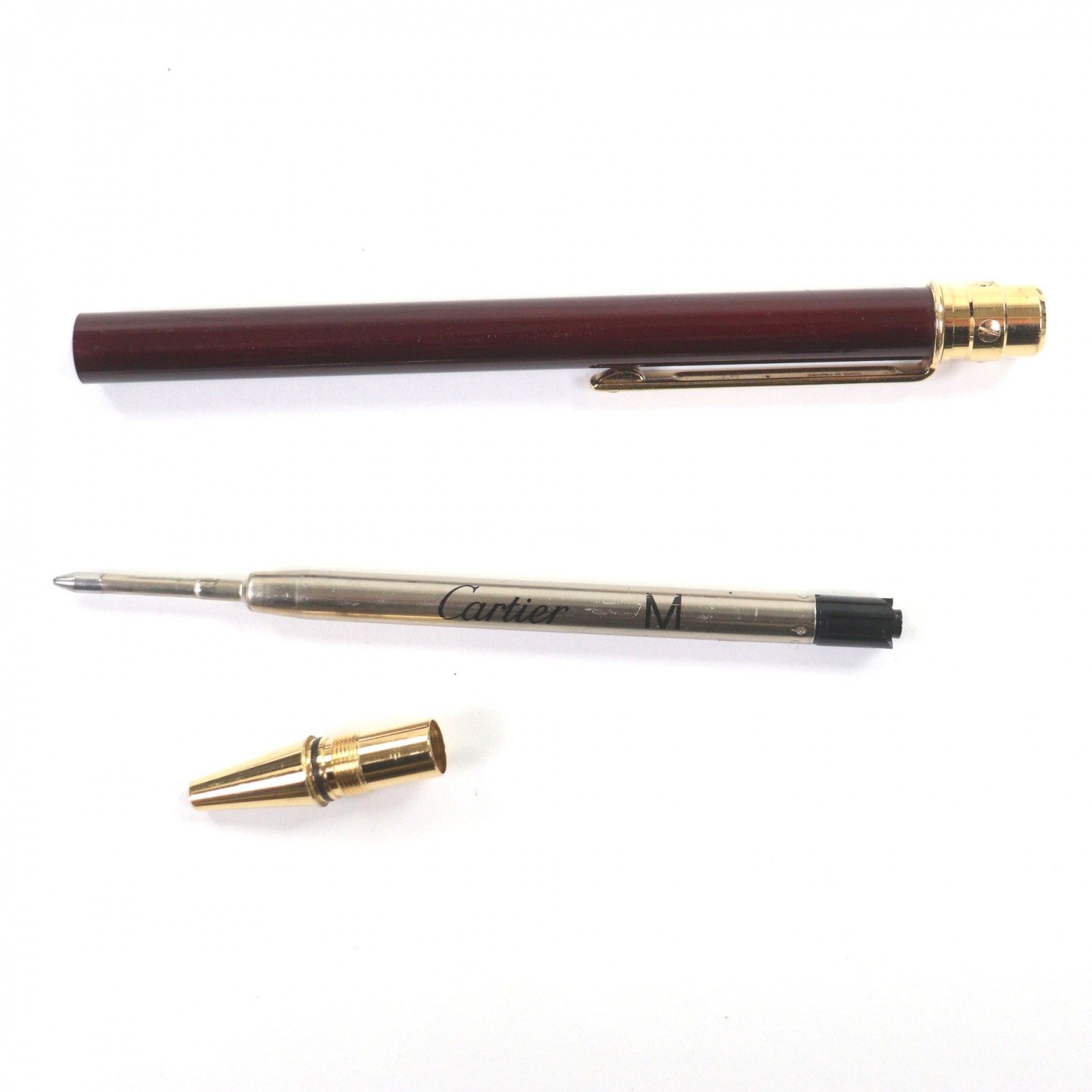  Cartier カルティエ サントス ドゥ ツイスト式 ボールペン ボルドー フランス製 メンズ 筆記 済み ボールペン本体 ボールペン