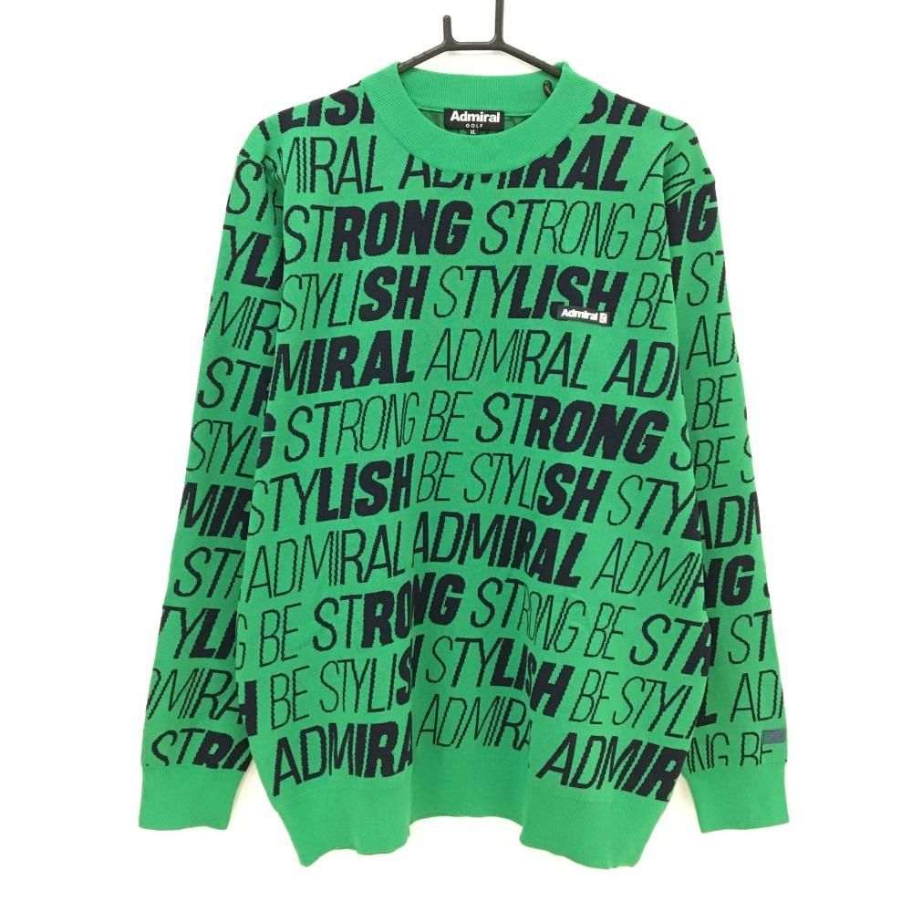 超 アドミラル セーター グリーン×黒 ロゴ総柄 シリコンワッペン メンズ XL ゴルフウェア Admiral