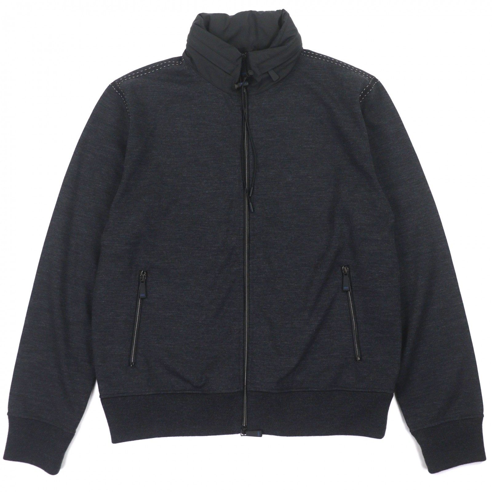 KITON キートン コットン ウール フード入り ダブルジップアップ ジャケット ブルゾン ブラック XL イタリア製 メンズ