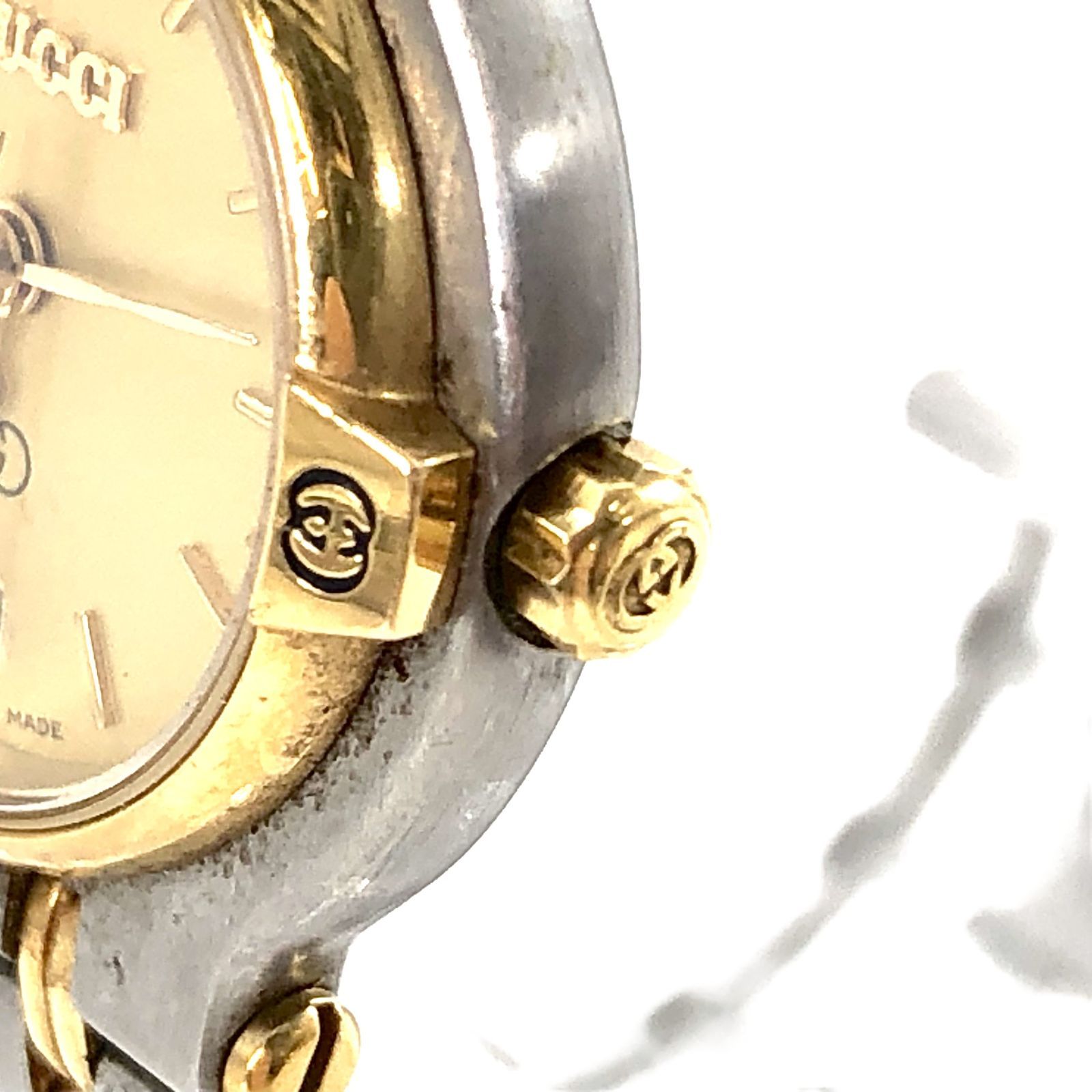 GUCCI グッチ 9000L SS/QZ ゴールド文字盤 レディース腕時計 稼働品