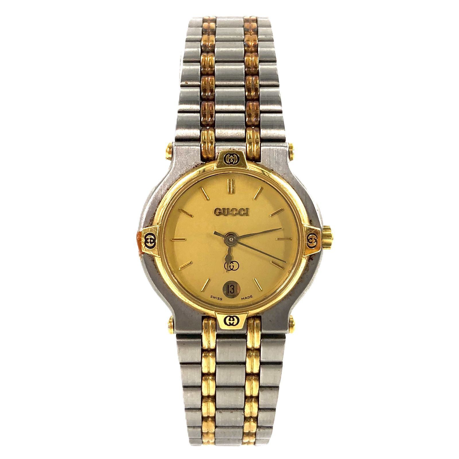 GUCCI グッチ 9000L SS/QZ ゴールド文字盤 レディース腕時計 稼働品