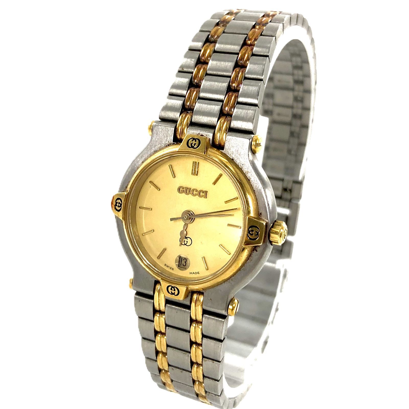GUCCI グッチ 9000L SS/QZ ゴールド文字盤 レディース腕時計 稼働品